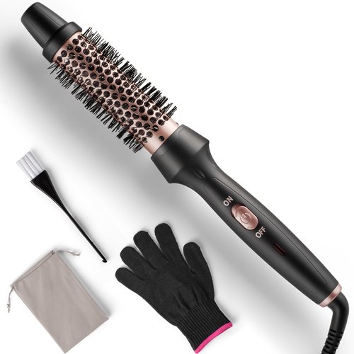 Lovani Thermal Brush,Pro Heated Round Brush Fast Heating Hot Brush Styler,Ceramic Tourmaline Ionic 1.25 Inch Hair Curling Iron Brush for Blowout Look,for Short & Long Hair,Dual Voltage (Black)