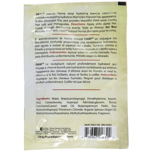 OKAY | Natural Henna Leave In Conditioner | For All Hair Types & Textures | Deep Hydrating Hair Revitalizer | With Natural Henna Extract | Free of Parabens, Silicones, Sulfates | 1.5 oz