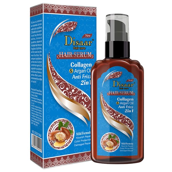 DISAAR Beauty Hair Serum Anti Frizz 2in1 Mild Formula Nourish Repair Color Protection Damaged Repair 120ml/4.23fl.oz (Collagen & Argan Oil)