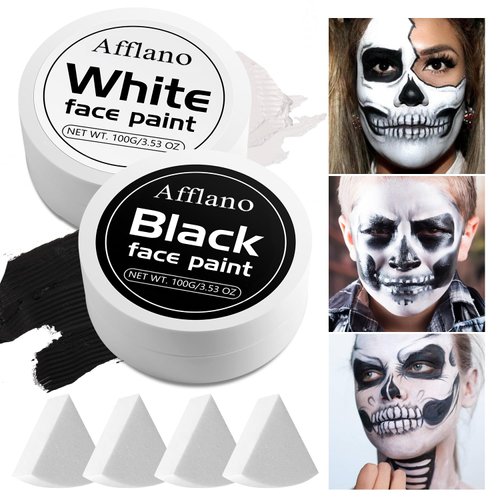 Black and White Face Paint 6pcs Halloween Makeup Kit, Professional Oil-Based Full Coverage Cream, Non-Toxic, Easy to Remove, Long-Lasting, High-Pigment, Face & Body Painting Kits for Cosplay, Stage