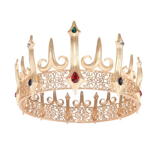 S SNUOY King Crowns for Men KC Gold King Crown Full Round Party Hats for Adult Metal Crown for Prom Birthday Medieval Costume Mens Crown