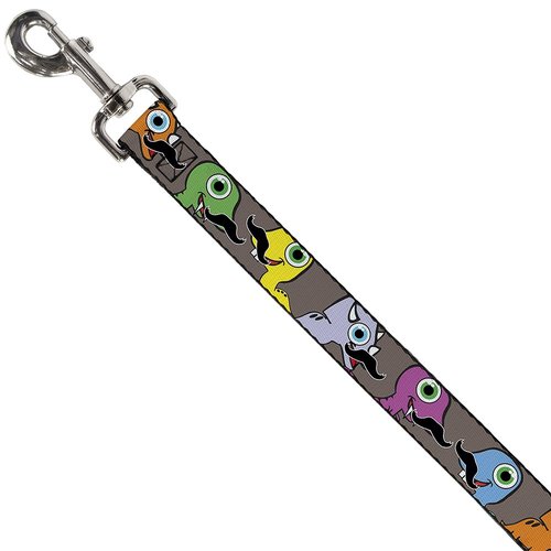Dog Leash Cute Dinosaurs Mustaches Gray 4 Feet Long 0.5 Inch Wide