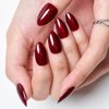 GLAMERMAID Dark Red Press On Nails Short Almond, Christmas Handmade Soft Jelly Gel Nail Tips Deep Burgundy Round Fake Nails, Deep Red Stick Glue on Nails for Women, Reusable Round Oval False Nail Kit