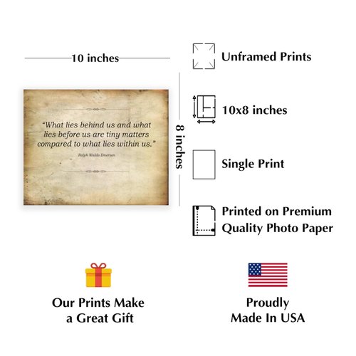 Ralph Waldo Emerson Quotes - "What Lies Behind-Before-Within Us" Wall Art Print Living Room Wall Decorations for Home, Wall Art for a Living Room, Wall Hanging Decor, Great Gift, Unframed - 10x8