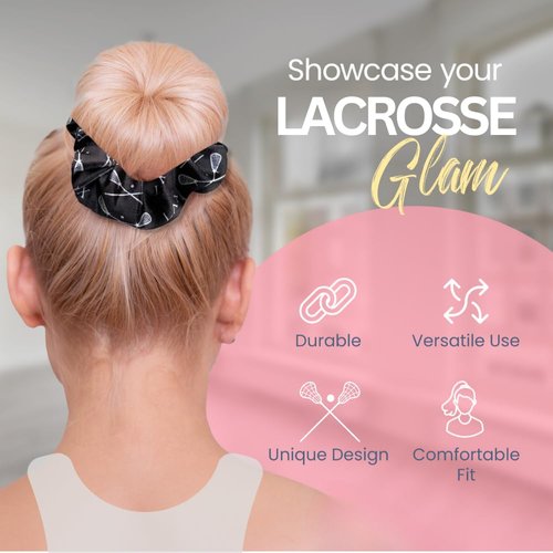 Sportybella Girls Lacrosse Scrunchie, Black Velvet Hair Tie for All Hair Types, Lacrosse Stick Design, Lacrosse Accessories, 1 Count