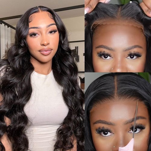 ABBETEY Wear and Go Glueless Wigs Human Hair Preplucked Precut Lace 13x6 Lace Front Wigs Human Hair 24inch 180 Density Body Wave Lace Front Wigs No Glue HD Lace Front Wigs for Black Women