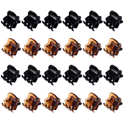 HOTOP 24 Pcs Small Mini Hair Clips Tiny Hair Claw Clips, Small Hair Clamps Non Slip Tiny Plastic Jaw Clips for Girls and Women(Black, Brown)