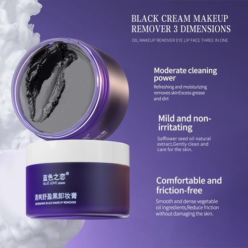 BLUE LOVE Black Cleansing Cream for Eye Face Lip Waterproof Makeup, Makeup Melting Balm, Deep Cleaning, Moisturizing Face Makeup Remover, Makeup Removing Balm for All Skin Types, 16.9 oz