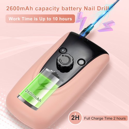 Rechargeable Professional Nail Drill Machine - Madenia 35000 RPM Portable Electric Nail File E File for Acrylic Gel Nails, Manicure Pedicure Polishing Tools with Display Screen, Pink