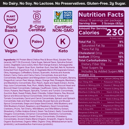 Happy Viking Berry Parfait Protein + Superfoods Powder, Created by Venus Williams, 30G Protein, Low Carb, Keto, Vegan, Gluten-Free, Non-GMO, Complete Meal Replacement, 1 Bag