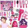 Hair Salon Toys for Girls Beauty Salon Set with Pretend Play Hair Salon Stylist Toy Kit with Barber Apron, Hair Dryer, Mirror, Scissors and Styling Accessories