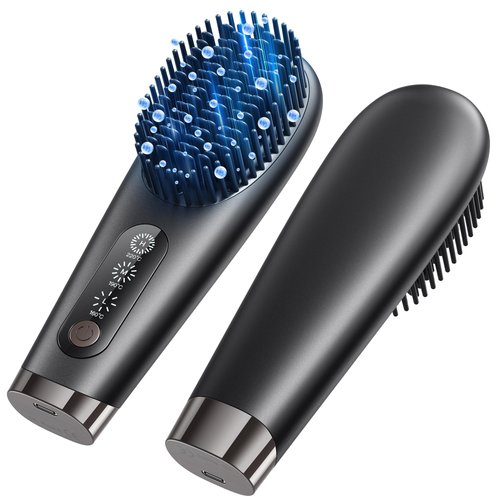 Portable Cordless Hair Straightener Brush: Wireless Ionic Hot Straightening Comb with 3 Temperature Settings, Mini USB Rechargeable Electric Hair Hairstyle Tool for Travel, Home, Outdoor