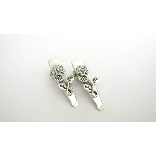 Generic Set of 2 extra tiny small silver metal flower alligator hair clip for fine thin
