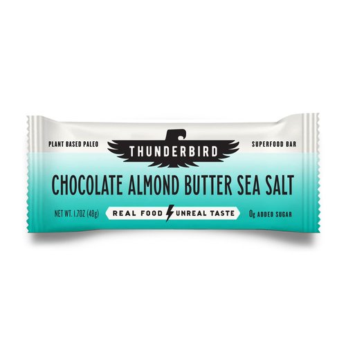 Thunderbird Bars Energy Snack, Gluten-Free with Protein, Healthy Real Food, Vegan Paleo Non-GMO, No Added Sugar, Chocolate Almond Butter Sea Salt Flavor (6 Count, 1.7 oz. Bars)