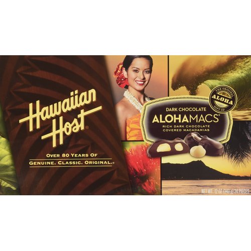 Hawaiian Host Alohamacs Dark Chocolate Macadamia Nuts 12oz Box, 24 Pieces