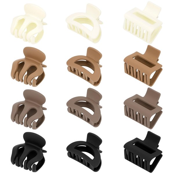 YISSION 12Pcs Small Hair Claw Clips for Women Girls Matte Hair Clips Medium Rectangle Claw Clips for Thin Tick Hair Nonslip Jaw Clips Hair Accessories for Women Girls