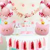 Cat Birthday Party Decoration Kitty Cat Balloons Cat Kitty Birthday MEOW Banner Meow Party Supplies Pink Cat Kitty Cake Decoration