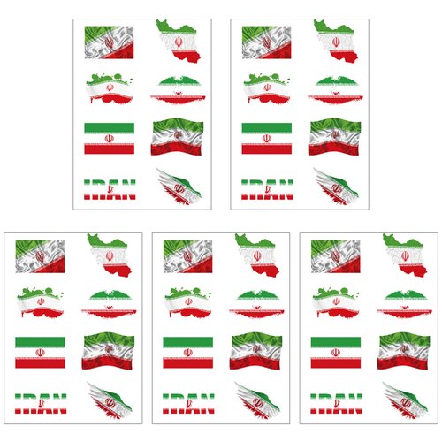 CARGEN National Flag Temporary Tattoos - 5 Sheets 8 Patterns Iran Flag Tattoos for Iranian Football Match World Cup Ball Game Great on Arm Face Shoulder for Kids Adults Party Festival