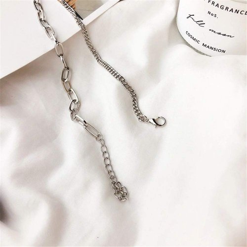 VESOCO Dainty Unique Punk Layering Silver Chain Choker Necklace Boho Jewelry Set Layered Cross Pendant Statement Chunky Chain Necklace for Women Man (Silver)