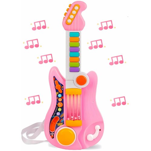 Kids Guitar, Perkidern Kids Electric Guitar Toy Toddler Guitar with Piano Mode Baby Guitar Children Guitar with Strap and Lights Ideal for 3+ Year Old Boys Girls Birthday