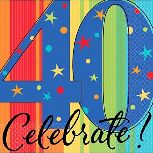 Amscan Must-Have Beverage Table Napkins with A Year to Celebrate Theme 40", Multicolored, 5"x5"