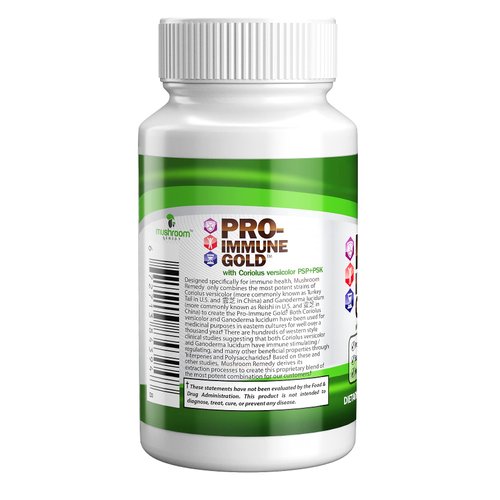 PRO-Immune Gold |Best Immune Support |Clinically Studied Coriolus versicolor PSP+PSK & Ganoderma lucidum Mushroom Mycelium Extract, All-Natual, Antioxidant Supplement, cGMP & USA Made, 60 Tablets
