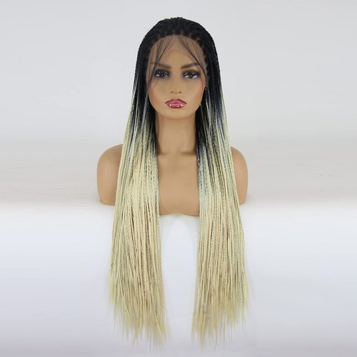 BTWTRY Black Ombre Blonde #613 Color Micro Braided Lace Front Wigs with Baby Hair Heat Resistant ...