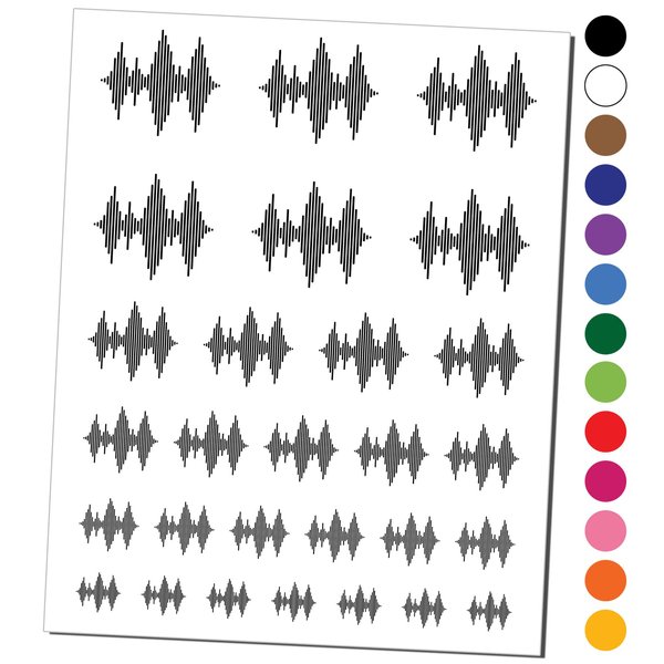 Sound Waves Music Temporary Tattoo Water Resistant Fake Body Art Set Collection - Red (One Sheet)