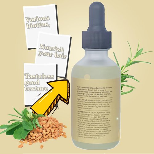 Yuehao Hair oil that promotes growth | Rosemary Oil | With 20+ Biotin, Nourishes The Scalp, Improves Blood Circulation,Rid of Itchy & Dry Scalp, Nourishing for Split Ends【100% New 2.02 Ounces 60ML】