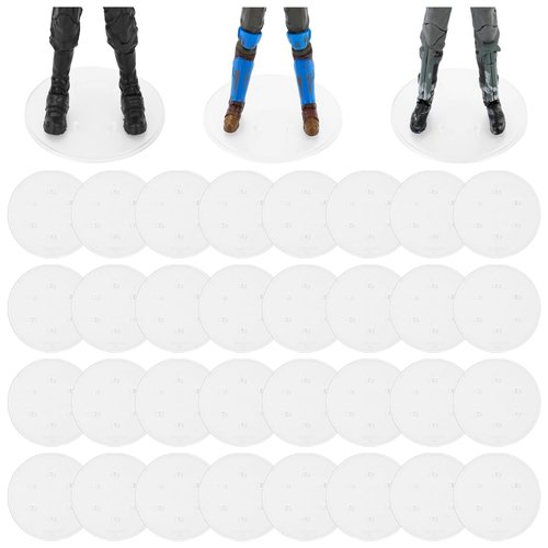 DisplayMore 32 Pieces Plastic Action Figure Display Stand Base ,Multi-PEG Model Support Stand Compatible with 6 inch Star Wars Black Series Figure Toy (32PCS-Clear-Round)
