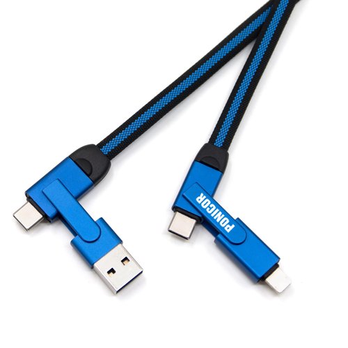 PONICOR 6 in 1 USB C Multi Charging Cable, 3.3FT Universal USB Charger Cable with Type-c/Micro USB/iOS Port Connector, 3A Fast Charging Cable and Data Sync Cord (Blue)