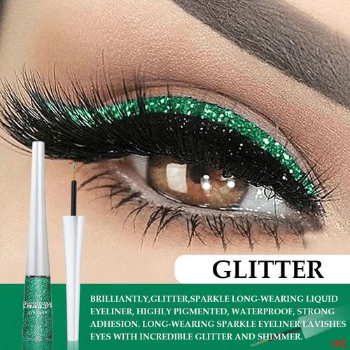 evpct 2Pcs Dark Light Emerald Green Glitter Liquid Eyeliner Makeup Sets Green Glitter Metallic Eye Liner Liquid for Women Shimmery Eyeliner Pencil delineador con glitter de colores para ojos colores