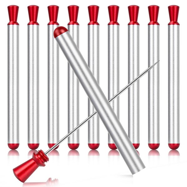 MUZZIOU 9 Pcs Metal Cocktail Picks, Portable Toothpicks with Holder, Stainless Steel Skewers Reusable Food Picks for Outdoor Picnic Camping Travel (Red)