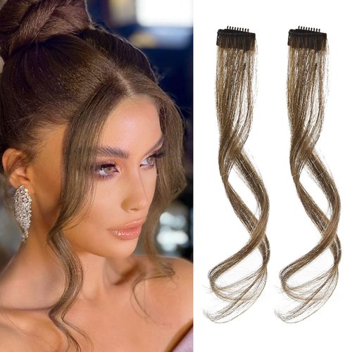 Flufymooz Side Air Bangs,2PCS Clip in Bangs Front Side Bangs ，Bangs Hair Clip on Fringe Bangs with Temples Synthetic Long Dragon beard Bangs Hair 12 inch （Dark Ash Blonde）