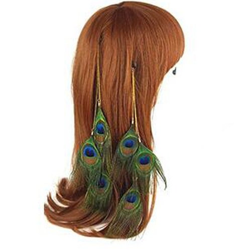 3 PCS Women Lady Fashion Peacock Feather Hair Clips Handmade Hippie Hair Extensions with Clip Comb DIY Accessories Hairpin Headdress