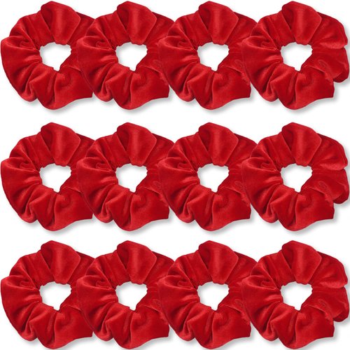 IVARYSS Red Scrunchies, Premium Velvet Soft Hair Scrunchy, Solid Colors Thick Elastic Bands, Hair Accessories for Women and Girls, 12 Pack