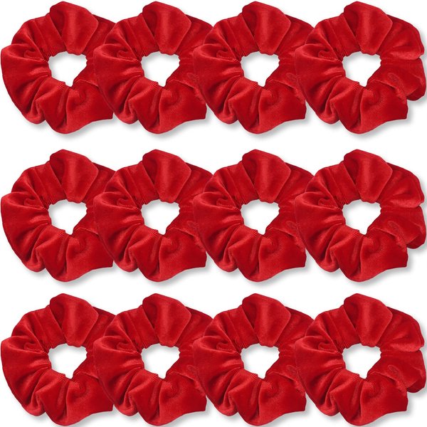 IVARYSS Red Scrunchies, Premium Velvet Soft Hair Scrunchy, Solid Colors Thick Elastic Bands, Hair Accessories for Women and Girls, 12 Pack