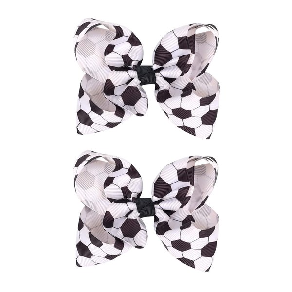 Football Hair Bow Clips Girl Sport Soccer Bow Clip Barrettes Pin Hair Bow Clip Accessories 2 Pack TSFJ45 (Black White)