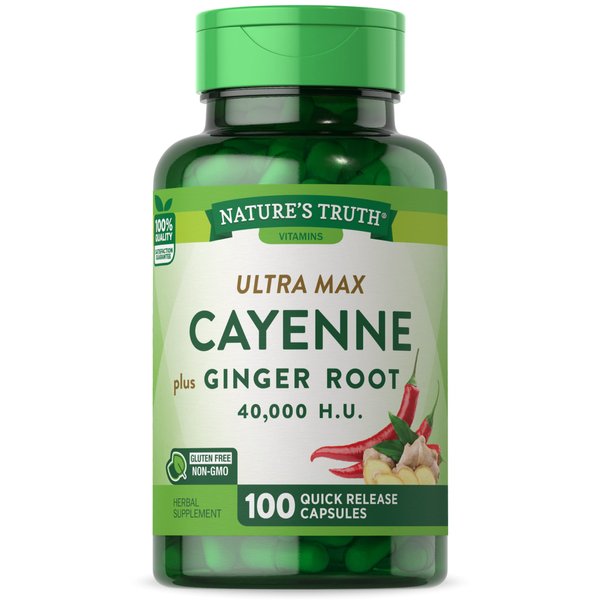 Nature's Truth Cayenne Pepper Capsules | 40,000 HU | 100 Count | with Ginger Root | Non-GMO & Gluten Free Supplement