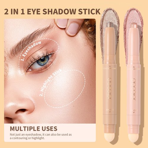 docolor Eyeshadow Stick, 2Pcs Cream Eye Shadow Stick Brightener Eyeshadow Pencil Crayon Highlighter Eye Shadow Stick Sets with Crease-proof Formula Long Lasting Waterproof Eye Shadow Make Up