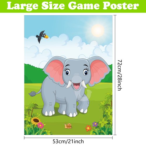 PLULON Pin The Nose on The Elephant Party Game with Elephant Nose Stickers for Kids Birthday Party Supplies, Animal Party Carnival Party Supplies