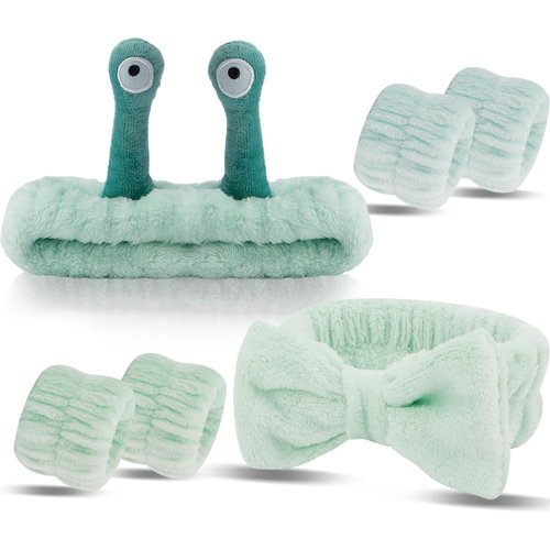 SuPoo Snail Spa Headbands for Washing Face Puffy Face Wash Headband and Wristband Funny Skincare Wrist Bands Makeup Headband Preppy Teen Girl Trendy Stuff Hair Accessories