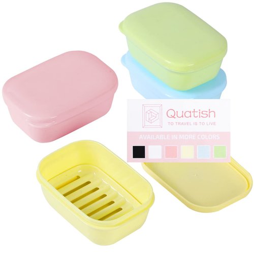 Quatish 4 Pack Soap Holder, Travel Soap Container with Lid, Portable Bar Soap Case, Leakproof Soap Box with Perforations, Soap Dishes for Traveling, Camping, Gym (Four Color)