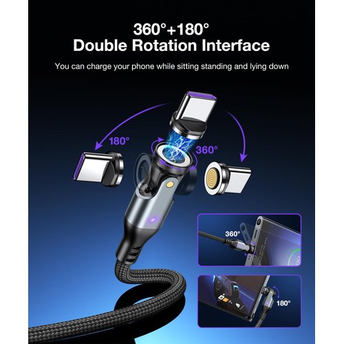 A.S Gen3 USB C Magnetic Charging Cable 240W (2Pack, 3.3ft/6ft), 9Pin USB C to USB C Magnetic Charger Cable/360&180 Rotation Magnetic Phone Charger Data Cable for Phone 15/Samsung/M-Book/Pad Series
