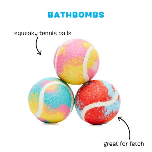 Barkbox Squeaker Ball Toys, Interactive Tennis Balls for Fetch, Training and Exercise, Engaging Plush Toys (Squeaky Clean Bath Bombs)