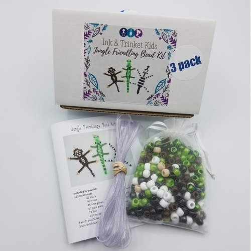 Ink and Trinket Kids Jungle Craft Kit, Create Your Own Bead Animal Alligator, Monkey, Zebra Keychain, Bead Pet Gifts for Boys Girls