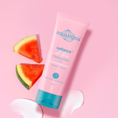 Aqualogica Radiance+ Oil Free Face Moisturizer | Watermelon & Niacinamide Infused | Helps Reduce Acne Marks | Hydrates Skin without Stickiness | 3.38 Fl Oz/100ml