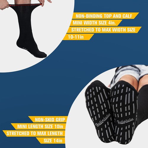 Bulinlulu Extra Width Socks for Swollen Feet-4 Pairs Hospital Grip Socks,Bariatric Socks,Diabetic Socks for Women Men 13-15,Lymphedema Socks-4 Black