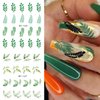 Summer Nail Art Sticker Green Leaf Water Transfer Nail Sticker Decal Green Blue Floral Flower Summer Nail Design for Acrylic Nail-Nail Art Supplies Manicure Decor 12sheets (Green)