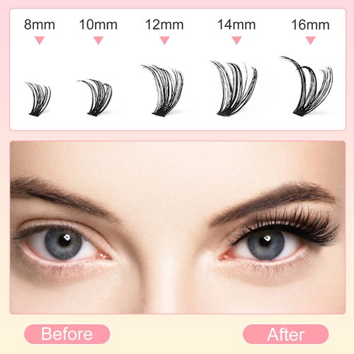 Gemonad DIY Lash Extension Kit Individual Lashes Cluster D Curl Eyelash Extension Kit 40D 8-16mm Mix Lash Clusters with Lash Bond and Seal and Lash Applicator Tool for Self Application at Home